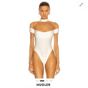 Mugler White Off-Shoulder Bodysuit